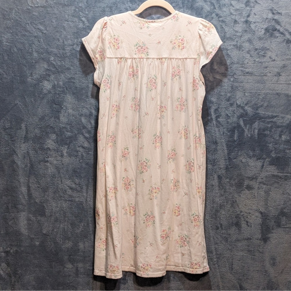 Miss Elaine Floral Nightgown Pink Smocked Lace Trim Flutter Sleeve Sleepwear S - Picture 3 of 12
